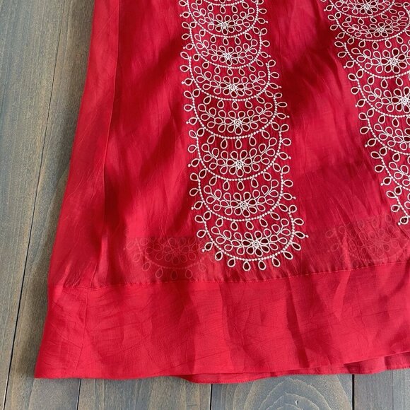 NIC+ZOE Red White Boho Hippie A-Line Skirt Silky Zip Closure Size 10 (R8) - Picture 3 of 12